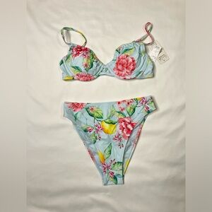 Blue Floral Lemon Bikini NWT Small